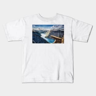 Trolltunga Norway Fjord Painting Kids T-Shirt